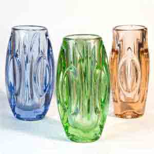 Rosice bullet/lens vase designed by Rudolph Schrotter/ Sklo Union Czech